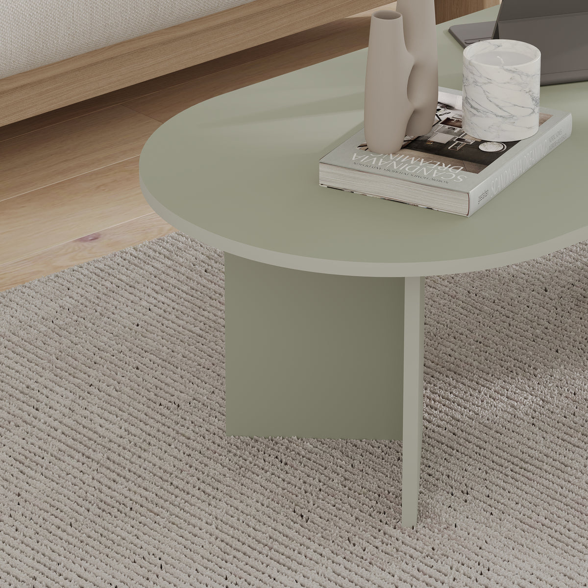 Halvra 119cm Oval Coffee Table with Floor-Protecting Legs — Ash Green, image 4