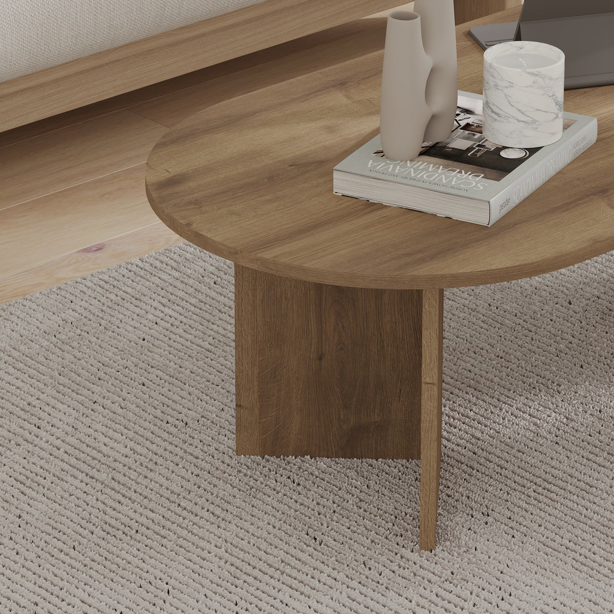 Halvra 119cm Oval Coffee Table with Floor-Protecting Legs — Dark Oak Effect, image 4