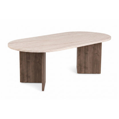 Halvra 119cm Oval Coffee Table with Floor-Protecting Legs — Travertine, Natural Walnut Effect, image 5