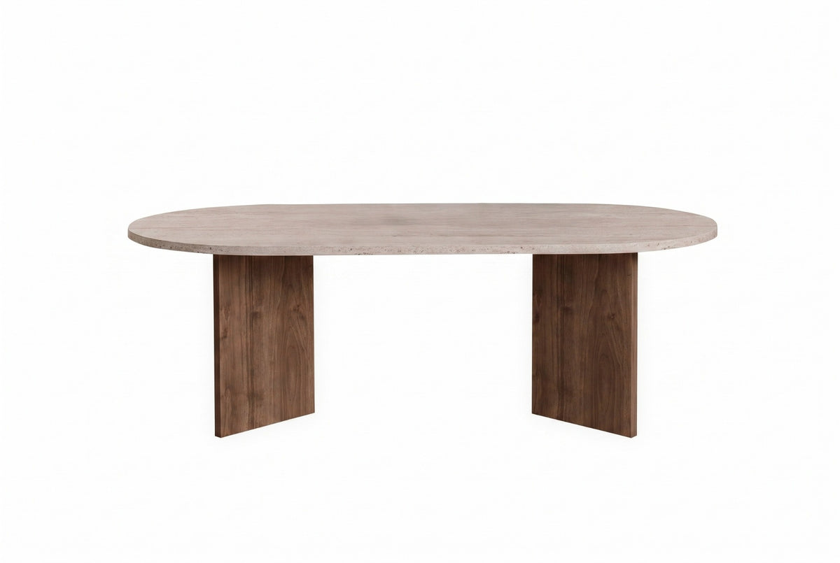 Halvra 119cm Oval Coffee Table with Floor-Protecting Legs — Travertine, Natural Walnut Effect, image 6