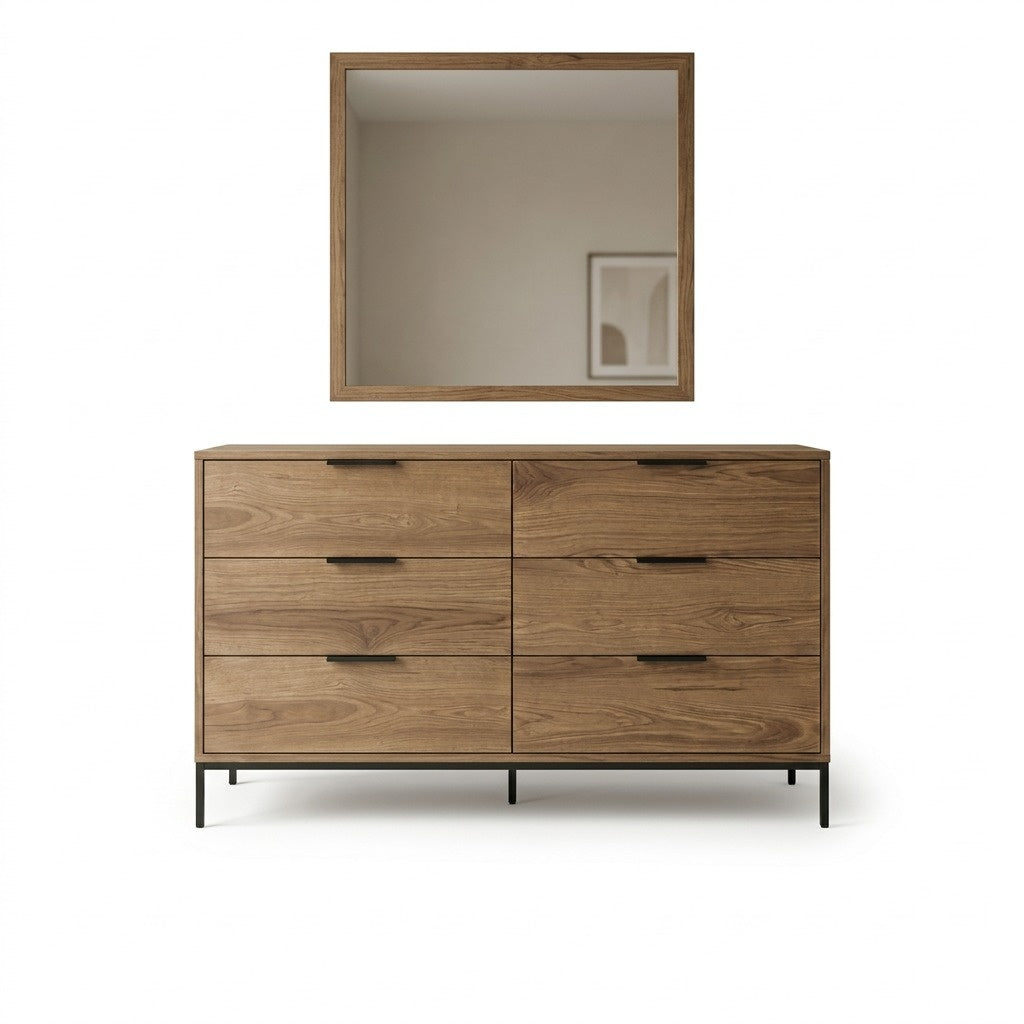 Helvo 86 cm Square Wall Mirror with Slim Oak-Effect Frame — Whiskey Oak, image 1