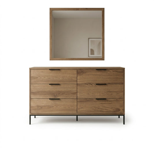 Helvo 86 cm Square Wall Mirror with Slim Oak-Effect Frame — Whiskey Oak, image 1