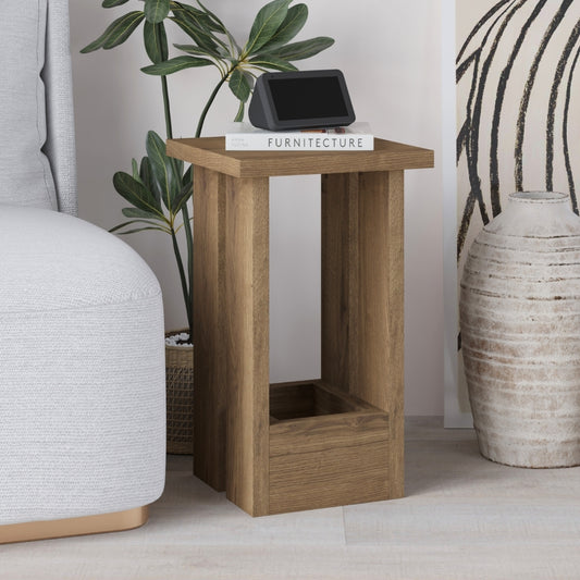 Tasos Compact Side Table with Storage – Narrow Oak End Table for Sofa, Bedside or Living Room