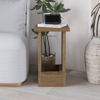 Tasos Compact Side Table with Storage – Narrow Oak End Table for Sofa, Bedside or Living Room