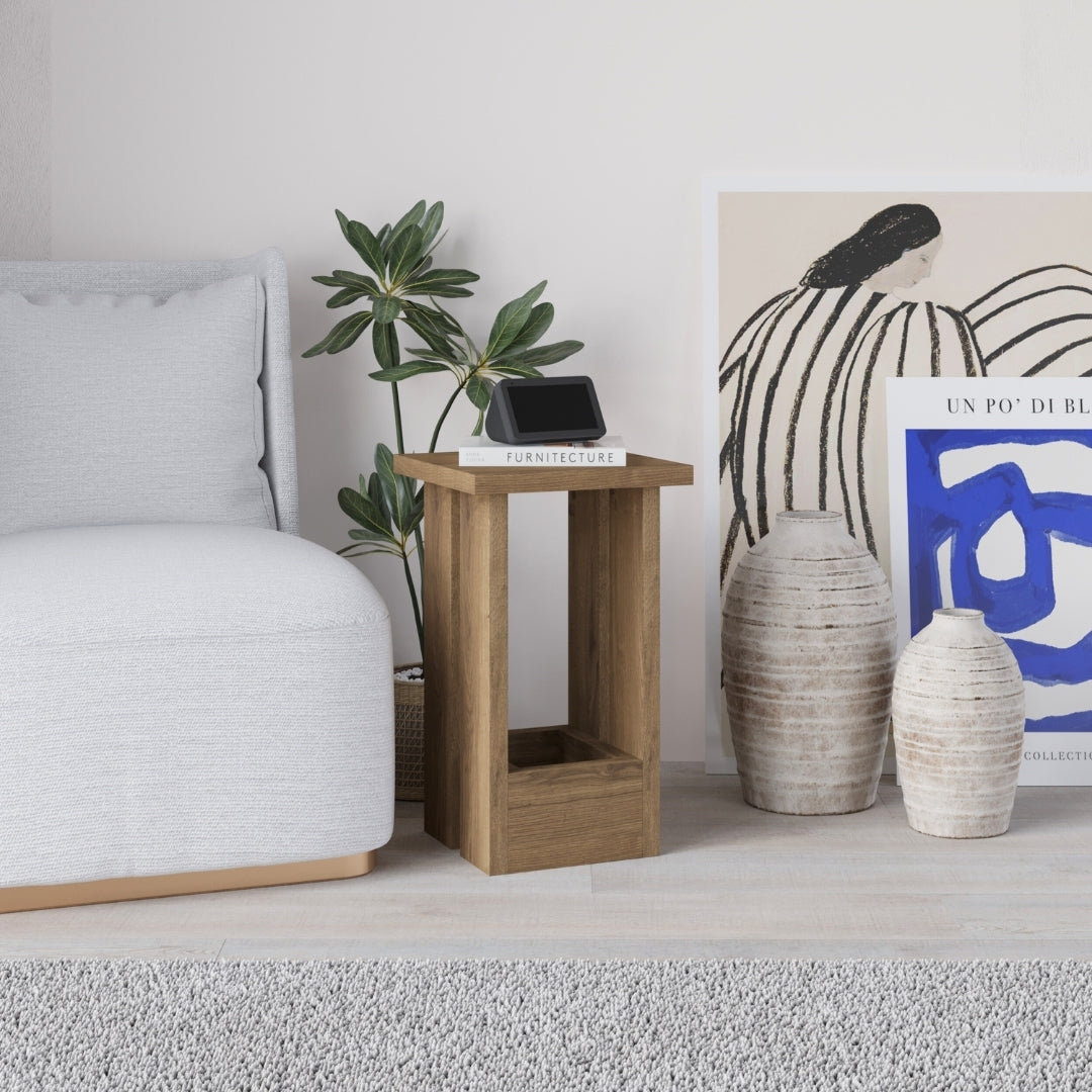 Tasos Compact Side Table with Storage – Narrow Oak End Table for Sofa, Bedside or Living Room