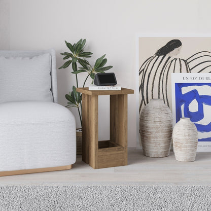 Tasos Compact Side Table with Storage – Narrow Oak End Table for Sofa, Bedside or Living Room