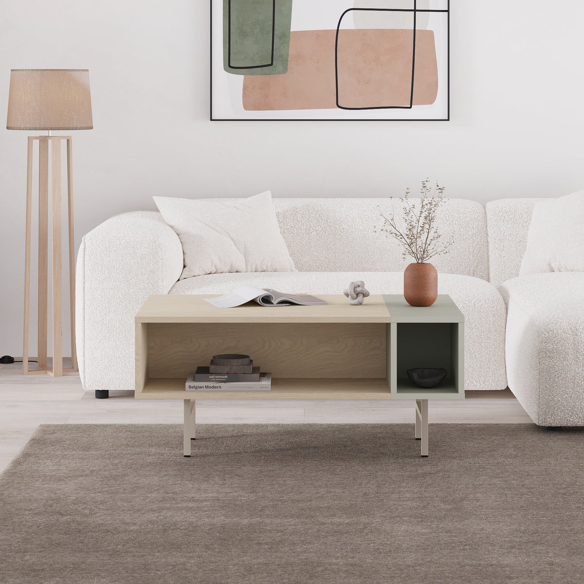 Isbrae 100cm Coffee Table with 4 Storage Compartments — Sonoma Oak, Ash Green, image 2