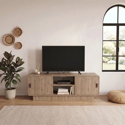 Jorvan 140cm TV Unit with Rounded Corners and 2 Soft-Close Doors — Natural Oak, image 3