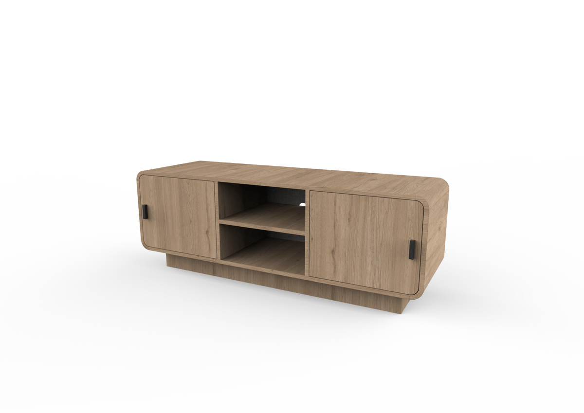 Jorvan 140cm TV Unit with Rounded Corners and 2 Soft-Close Doors — Natural Oak, image 6