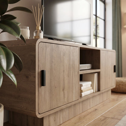 Jorvan 140cm TV Unit with Rounded Corners and 2 Soft-Close Doors — Natural Oak, image 7