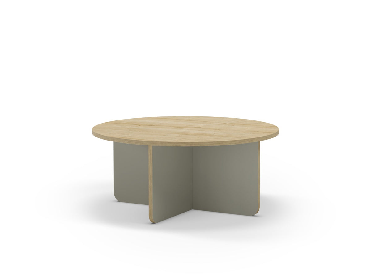 Kelbro 80cm Round Coffee Table with X-Shaped Slab Base — Oak, Ash Green, image 2