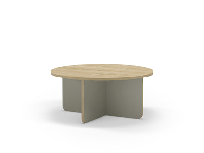 Kelbro 80cm Round Coffee Table with X-Shaped Slab Base — Oak, Ash Green, image 2