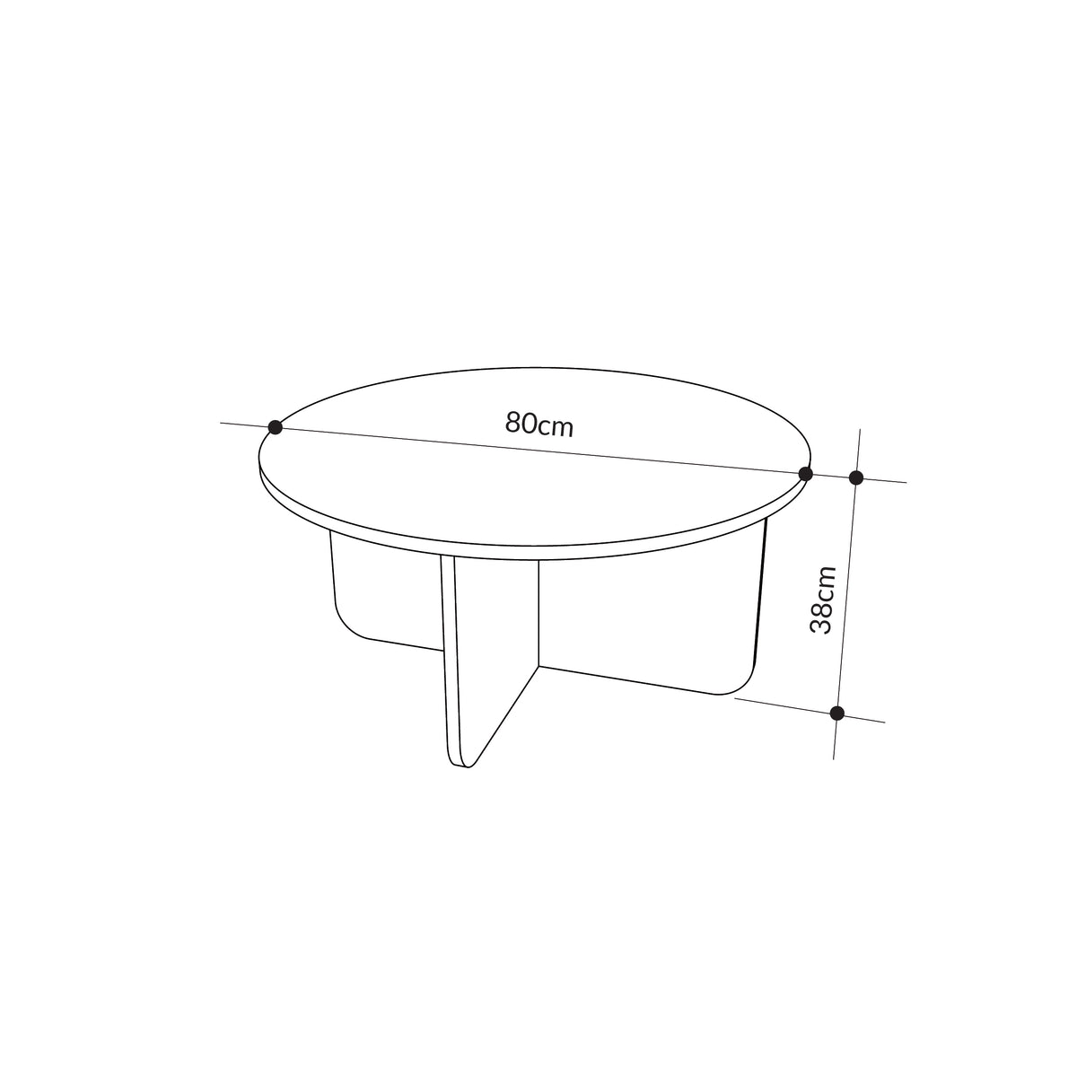 Kelbro 80cm Round Coffee Table with X-Shaped Slab Base — Oak, Ash Green, image 4