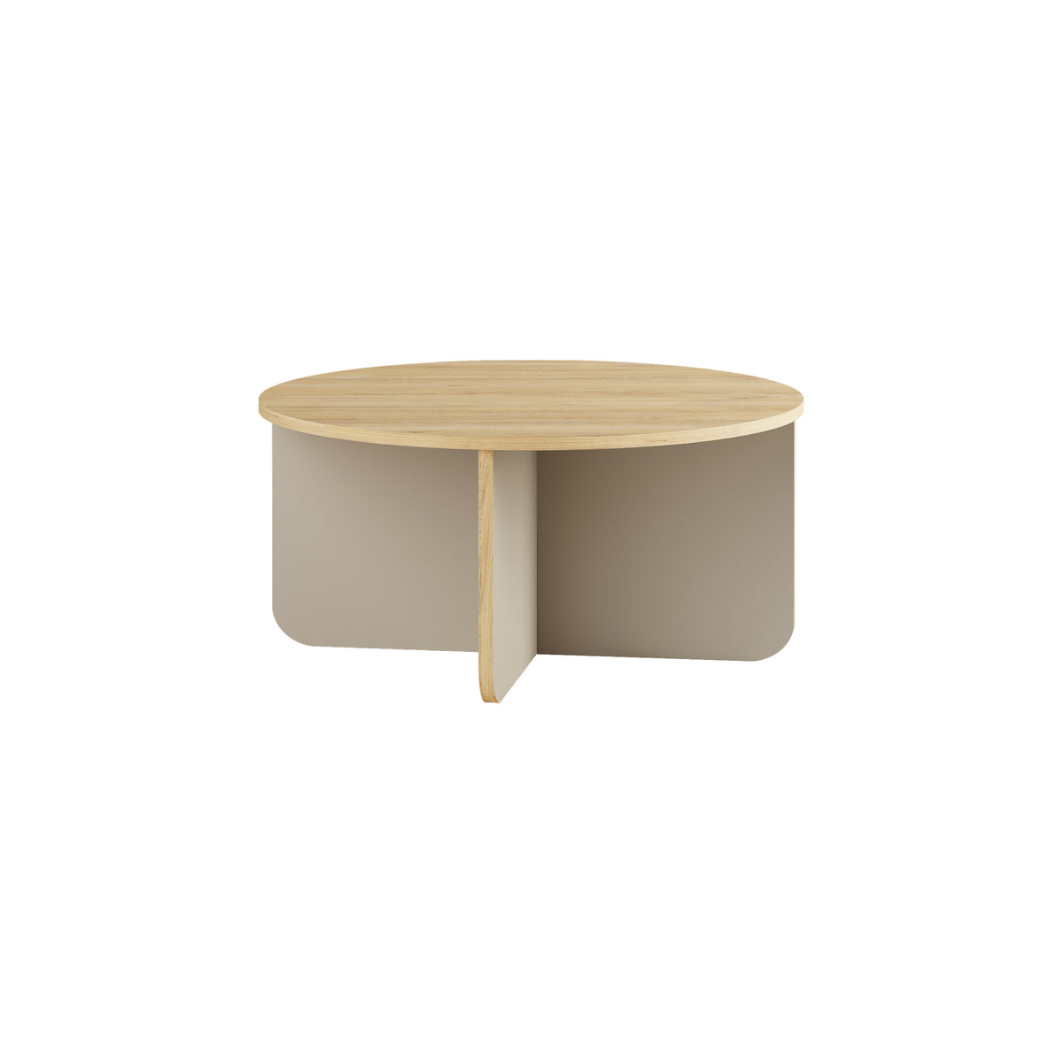 Kelbro 80cm Round Coffee Table with X-Shaped Slab Base — Oak, Sandstone, image 4