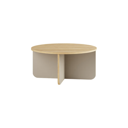 Kelbro 80cm Round Coffee Table with X-Shaped Slab Base — Oak, Sandstone, image 4