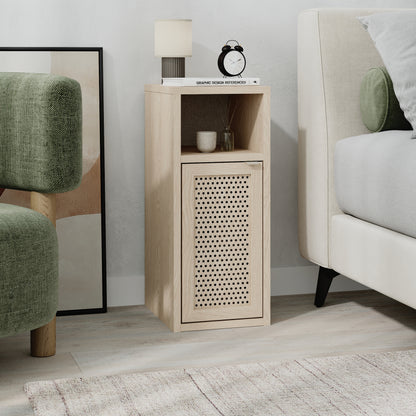 Keldo 25cm Slim Bedside Table with Cane-Effect Door and Open Shelf — Sonoma Oak, image 4