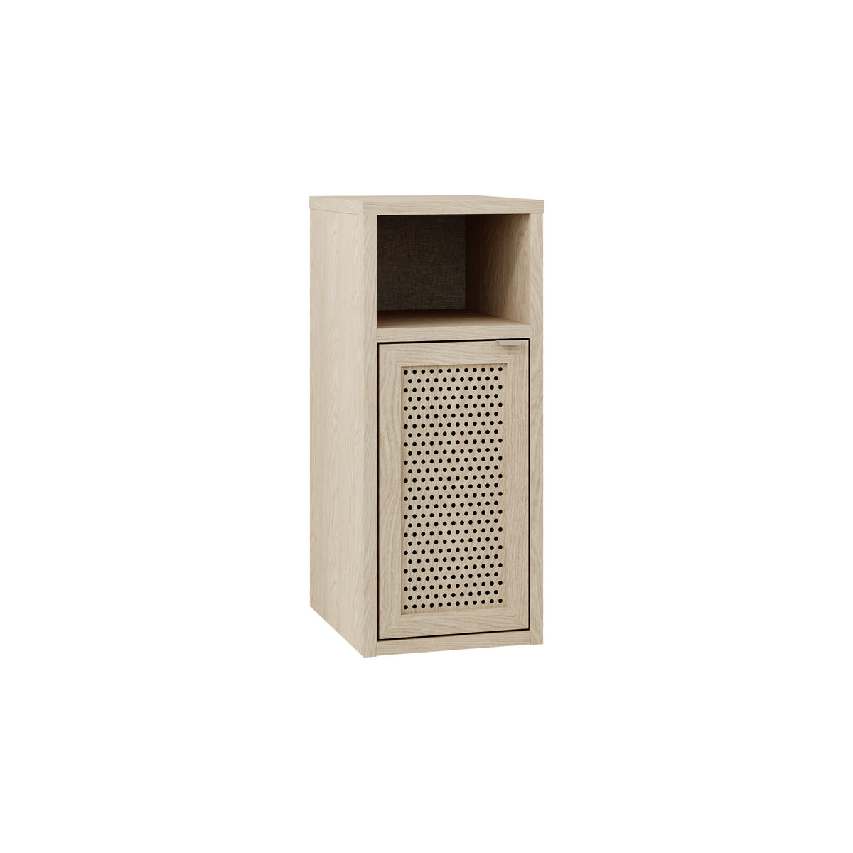 Keldo 25cm Slim Bedside Table with Cane-Effect Door and Open Shelf — Sonoma Oak, image 5