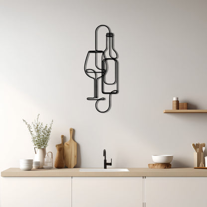 Wine & Glass Metal Wall Art – 3D Minimal Bottle and Glass Decor | 2 Size Options