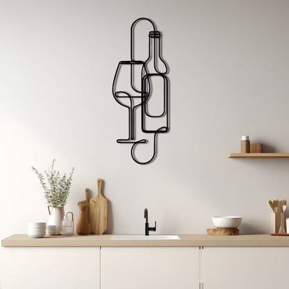 Wine & Glass Metal Wall Art – 3D Minimal Bottle and Glass Decor | 2 Size Options