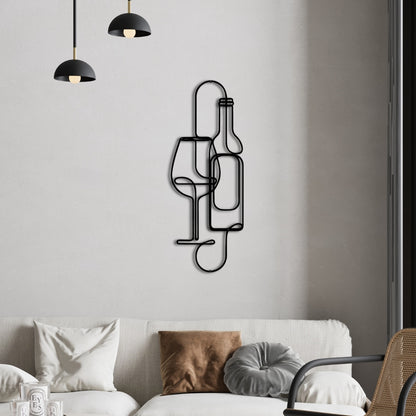 Wine & Glass Metal Wall Art – 3D Minimal Bottle and Glass Decor | 2 Size Options