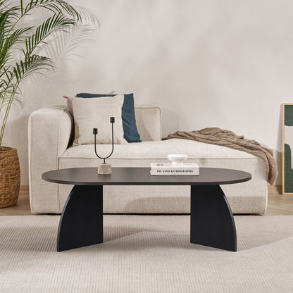 Lumbra 120cm Oval Coffee Table with Open Base — Black Wood, image 1