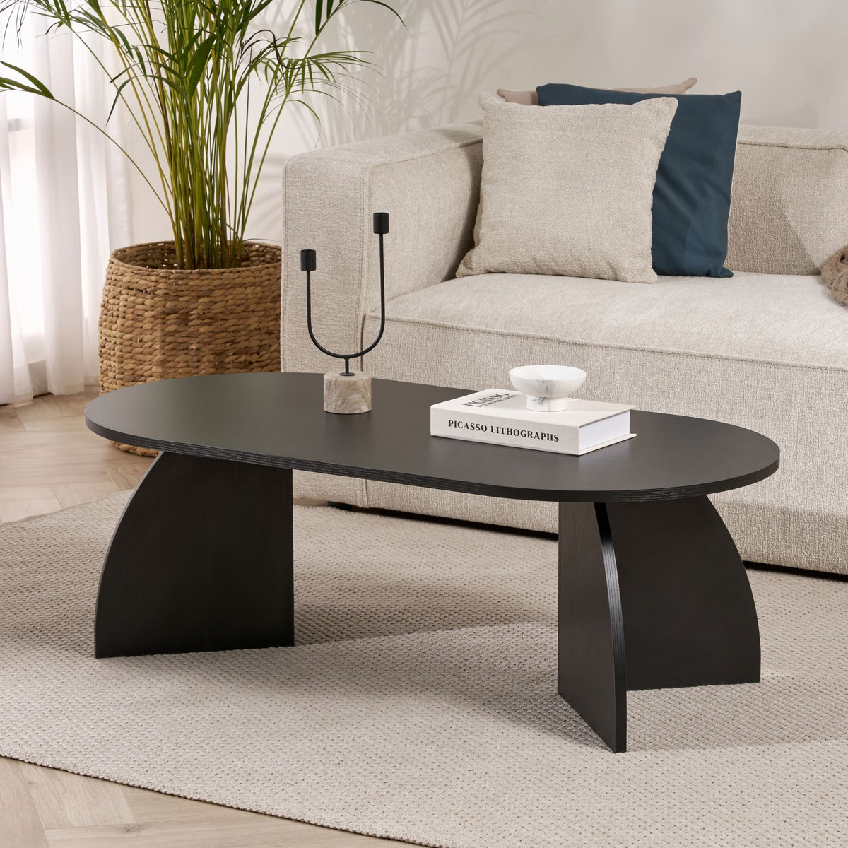 Lumbra 120cm Oval Coffee Table with Open Base — Black Wood, image 2