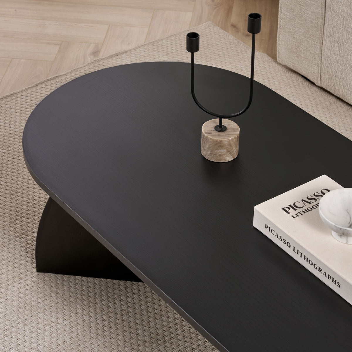 Lumbra 120cm Oval Coffee Table with Open Base — Black Wood, image 4