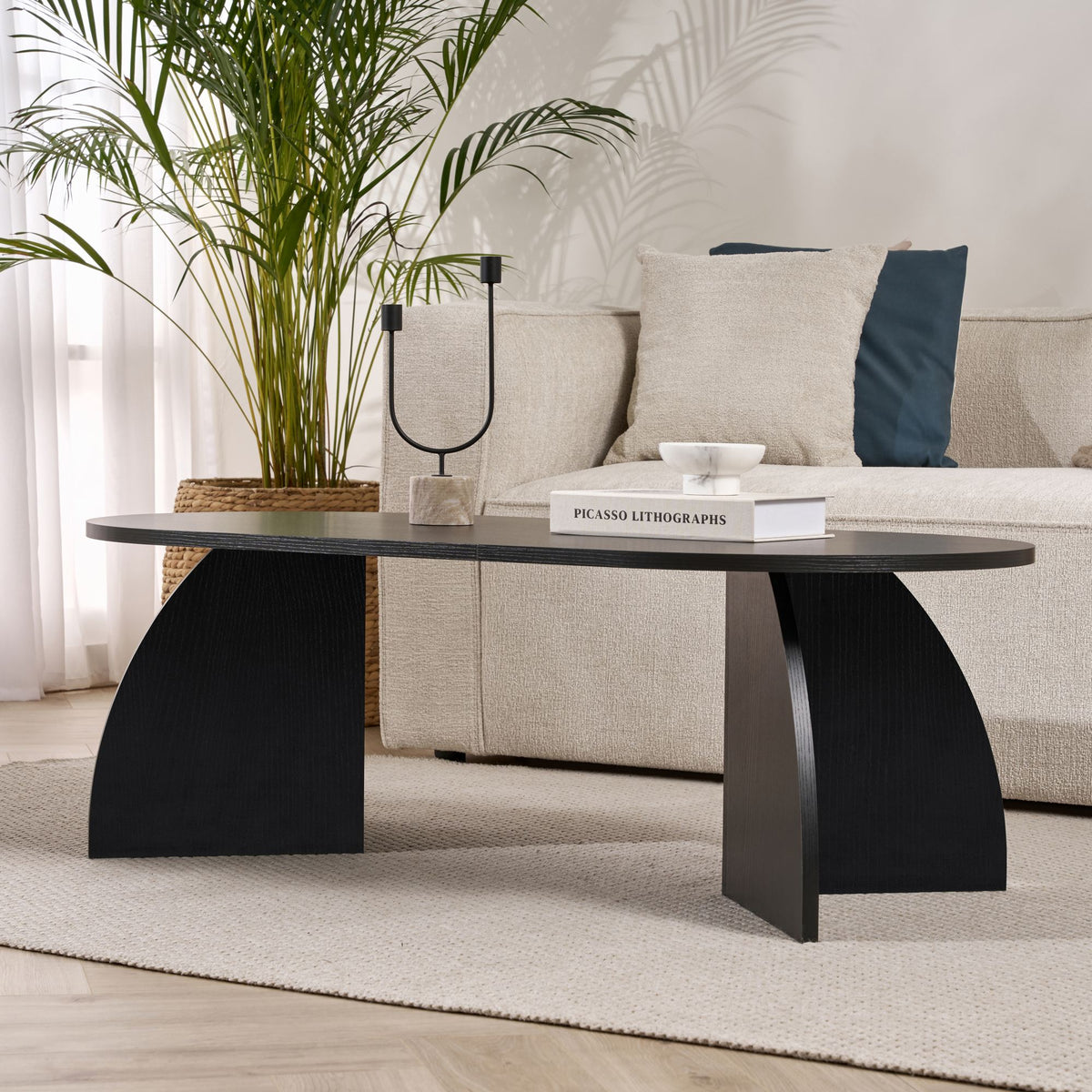Lumbra 120cm Oval Coffee Table with Open Base — Black Wood, image 5