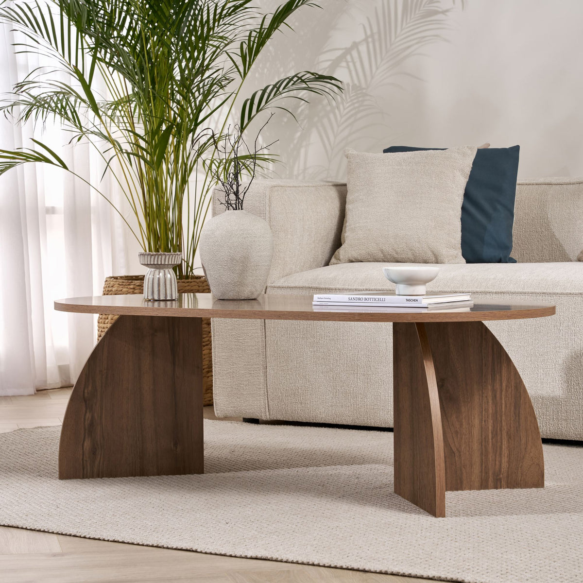 Lumbra 120cm Oval Coffee Table with Open Base — Natural Walnut Effect, image 2