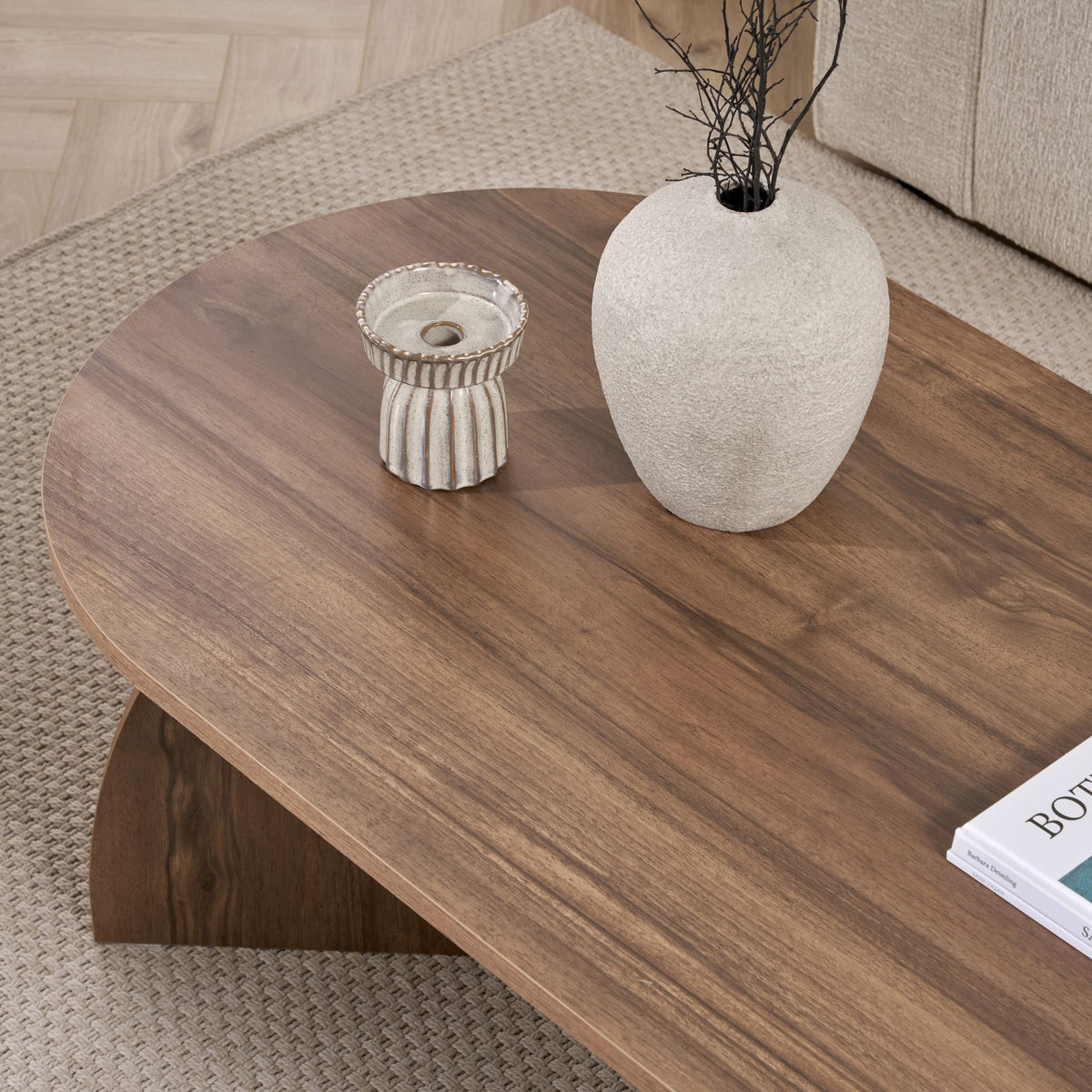 Lumbra 120cm Oval Coffee Table with Open Base — Natural Walnut Effect, image 4