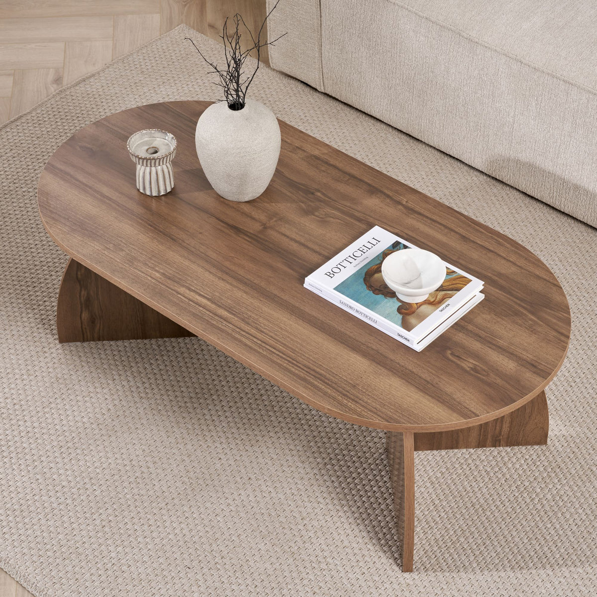 Lumbra 120cm Oval Coffee Table with Open Base — Natural Walnut Effect, image 7