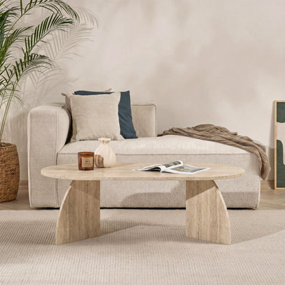 Lumbra 120cm Oval Coffee Table with Open Base — Travertine, image 2
