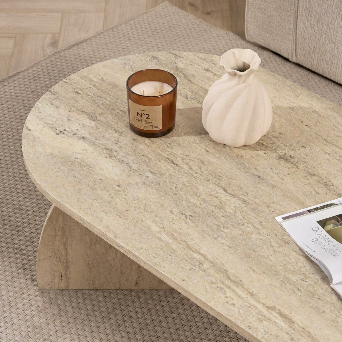 Lumbra 120cm Oval Coffee Table with Open Base — Travertine, image 4