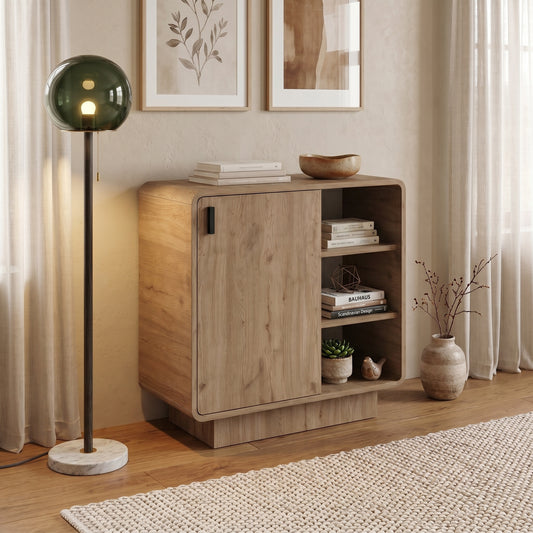 Morvik 80cm Sideboard with Soft-Close Door and 3 Open Shelves — Natural Oak, image 1