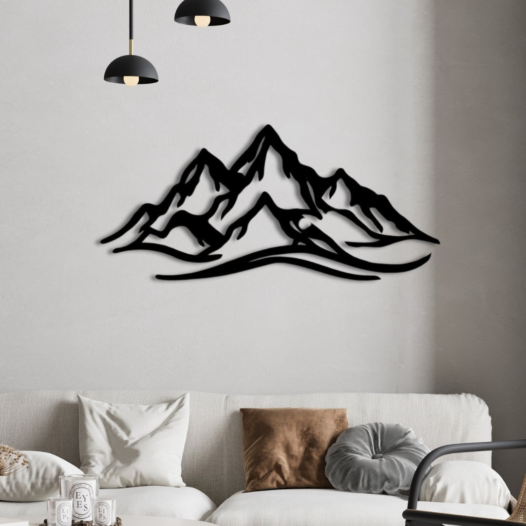 Mountain Wall Art – 3D Static Dyed Metal Mountain Silhouette | 120x55 cm