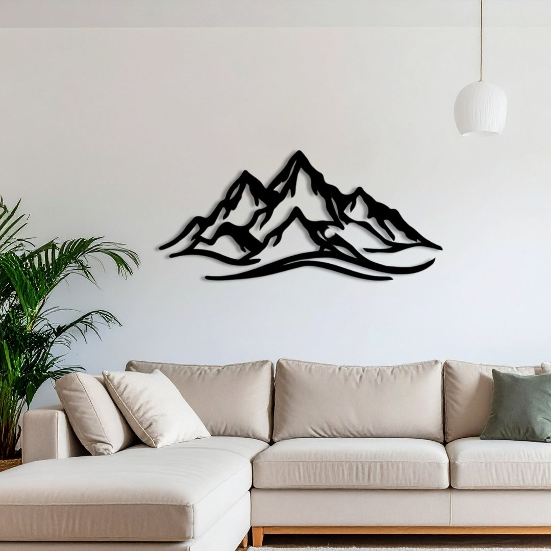 Mountain Wall Art – 3D Static Dyed Metal Mountain Silhouette | 120x55 cm