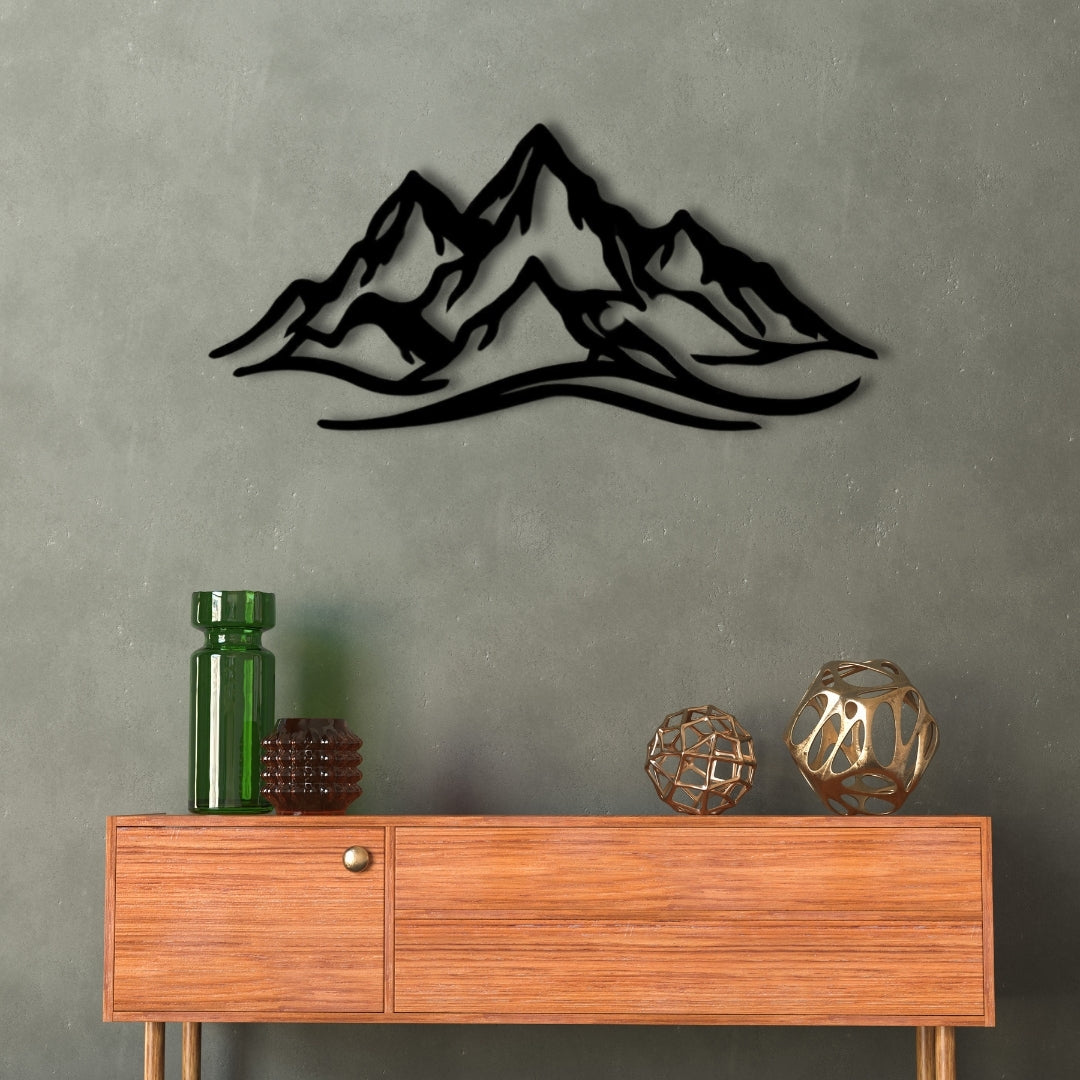Mountain Wall Art – 3D Static Dyed Metal Mountain Silhouette | 120x55 cm