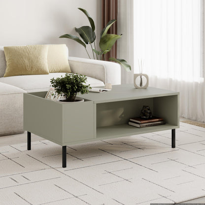 Mylde 100cm Coffee Table with Planter Shelf and Metal Legs — Ash Green, Black Metal, image 1
