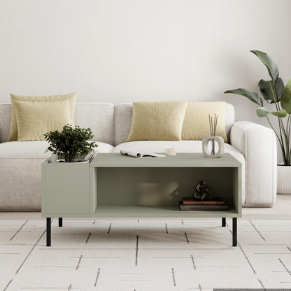 Mylde 100cm Coffee Table with Planter Shelf and Metal Legs — Ash Green, Black Metal, image 3
