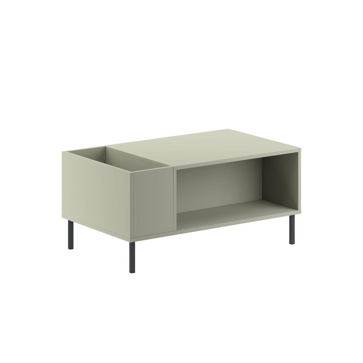 Mylde 100cm Coffee Table with Planter Shelf and Metal Legs — Ash Green, Black Metal, image 5