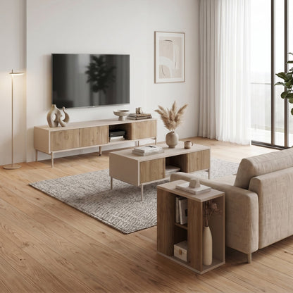 Odvin 3-Piece Living Room Set with 150cm Handleless TV Unit — Natural Oak, Sandstone, image 1