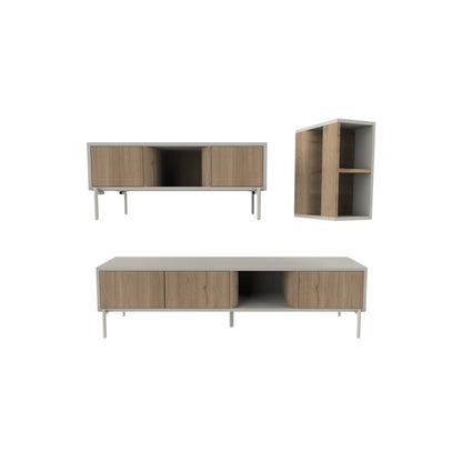 Odvin 3-Piece Living Room Set with 150cm Handleless TV Unit — Natural Oak, Sandstone, image 2