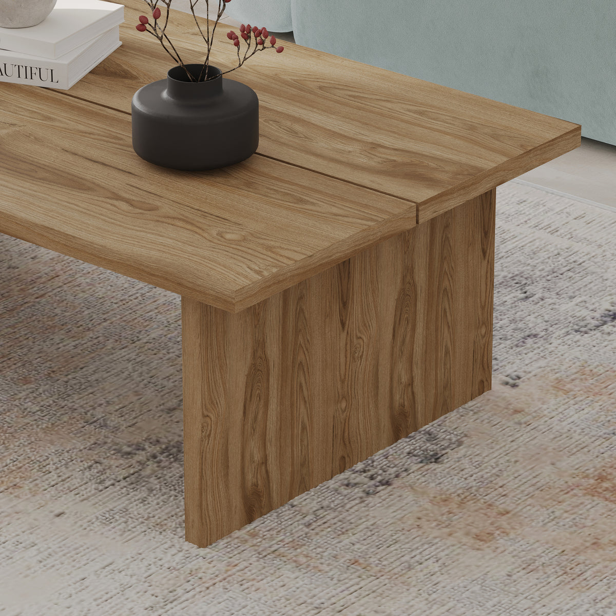 Olvan 120cm Rectangular Coffee Table with Rounded Corners — Natural Oak, image 3