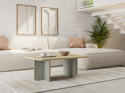 Ondrel 100 cm Coffee Table with Rounded Corners and Slab Legs — Oak, Ash Green, image 1