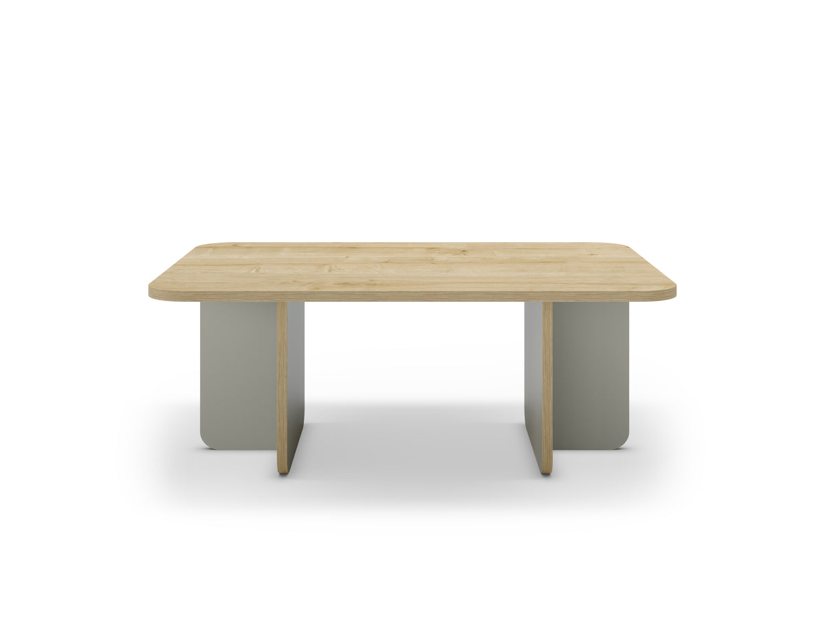 Ondrel 100 cm Coffee Table with Rounded Corners and Slab Legs — Oak, Ash Green, image 2