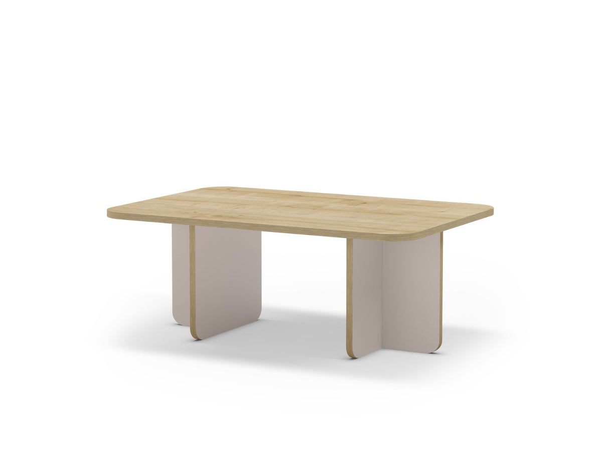Ondrel 100 cm Coffee Table with Rounded Corners and Slab Legs — Oak, Sandstone, image 2