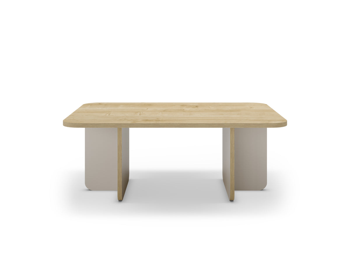 Ondrel 100 cm Coffee Table with Rounded Corners and Slab Legs — Oak, Sandstone, image 3