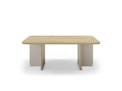 Ondrel 100 cm Coffee Table with Rounded Corners and Slab Legs — Oak, Sandstone, image 3