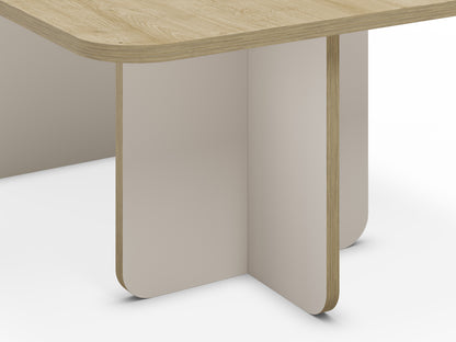 Ondrel 100 cm Coffee Table with Rounded Corners and Slab Legs — Oak, Sandstone, image 4