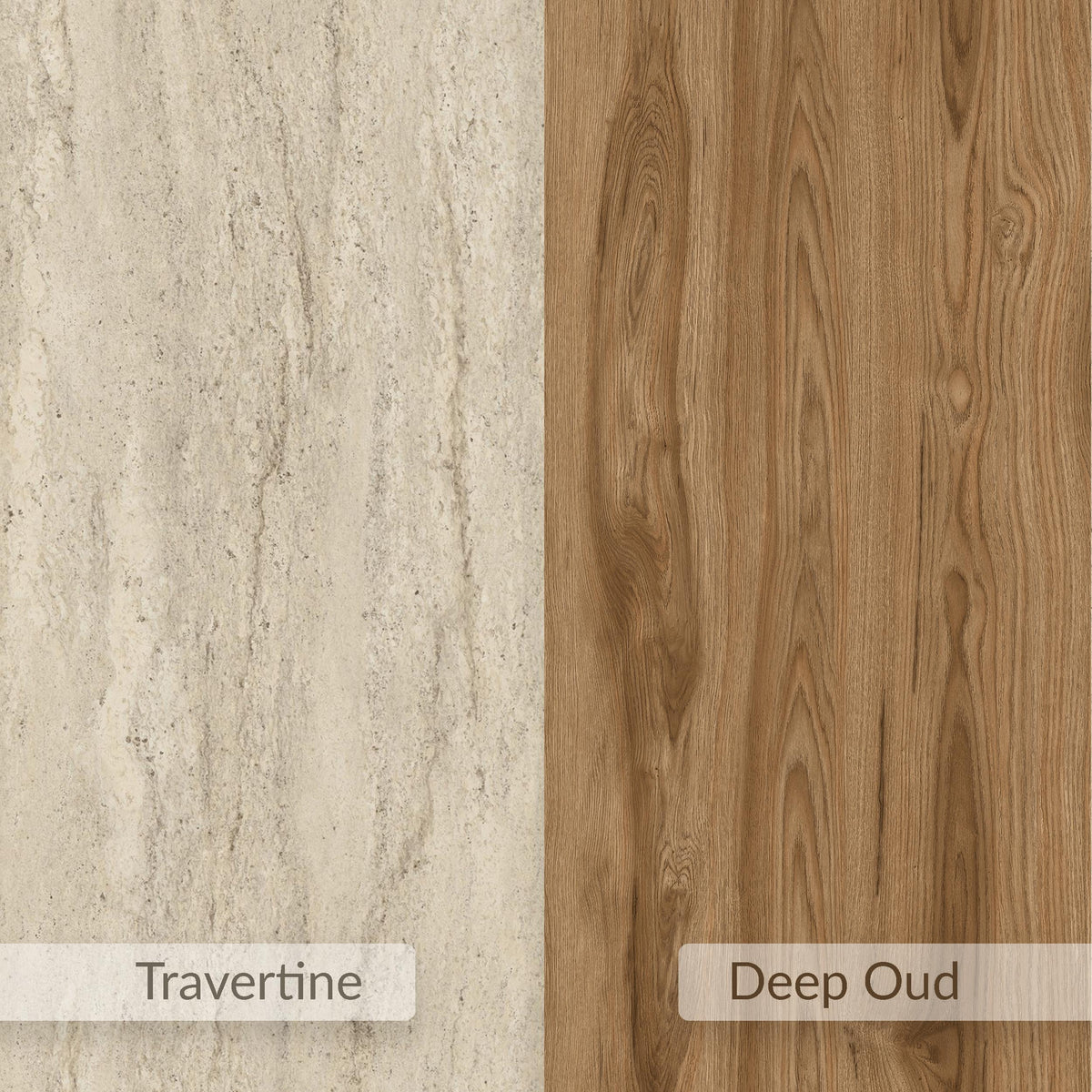 Ondrel 100 cm Coffee Table with Rounded Corners and Slab Legs — Travertine, Whiskey Oak, image 2